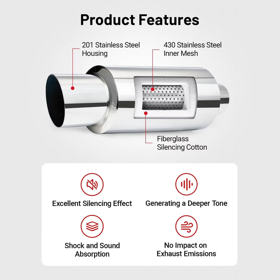 Universal Stainless Steel Universal Exhaust Muffler – 50mm