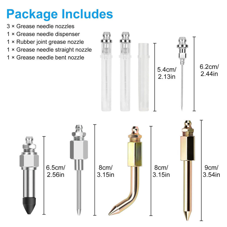 Grease Gun Coupler and Nozzle Accessory Kit – 7 Pieces