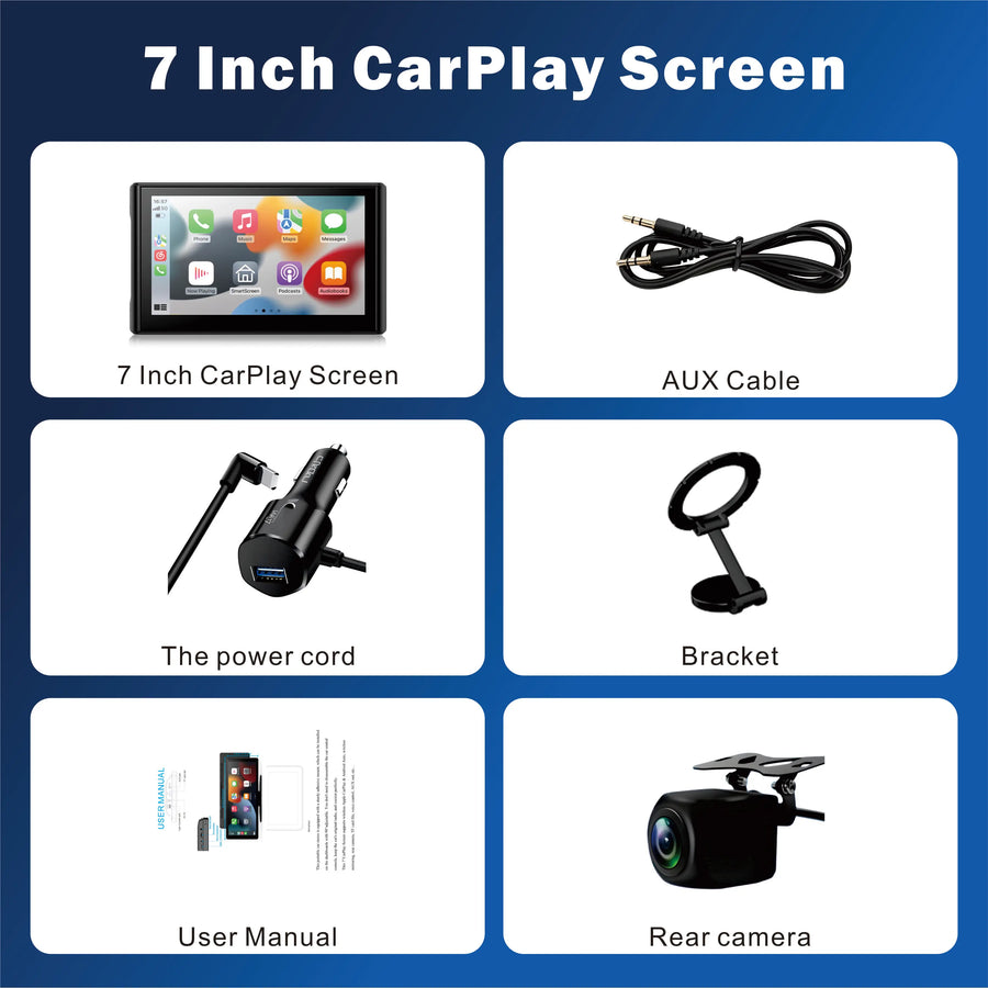 7-Inch Portable Wireless CarPlay and Android Auto Display with Magnetic Mount