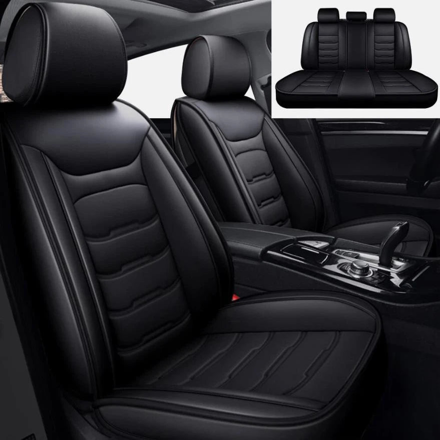 Black Faux-Leather 5-Seat Cover Set – Universal Fit