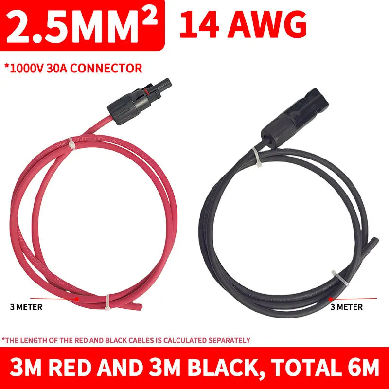 12AWG Solar Extension Cable Pair with Waterproof Connectors