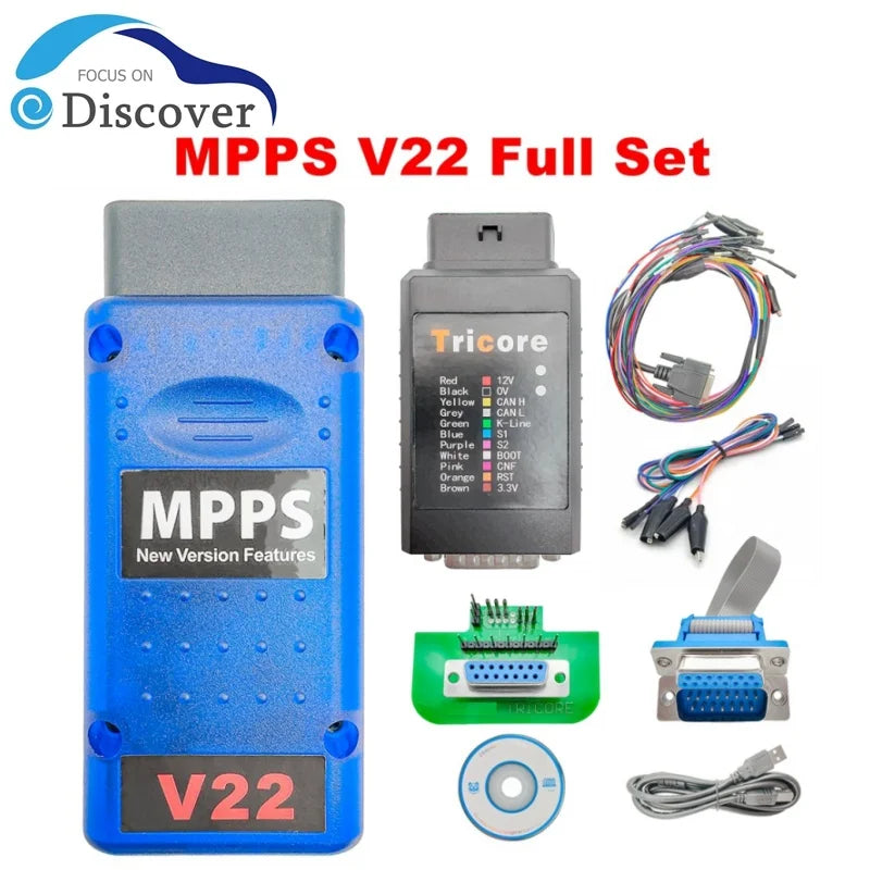 MPPS V22 ECU Programming and Chip Tuning Interface with Tricore Cable Options