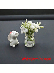 Cute Rabbit Ornament Flower Vase Decor for Car Interior
