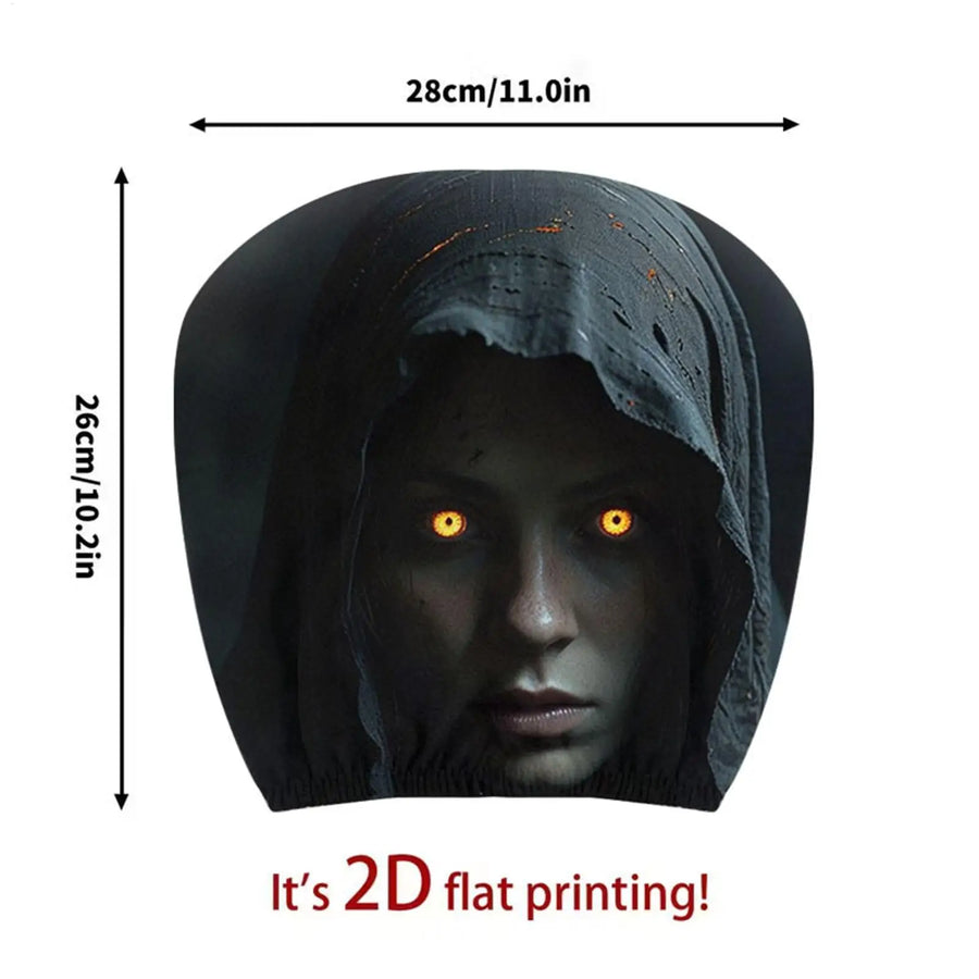 2-Piece Spooky Face Car Headrest Covers – Halloween Interior Decorations