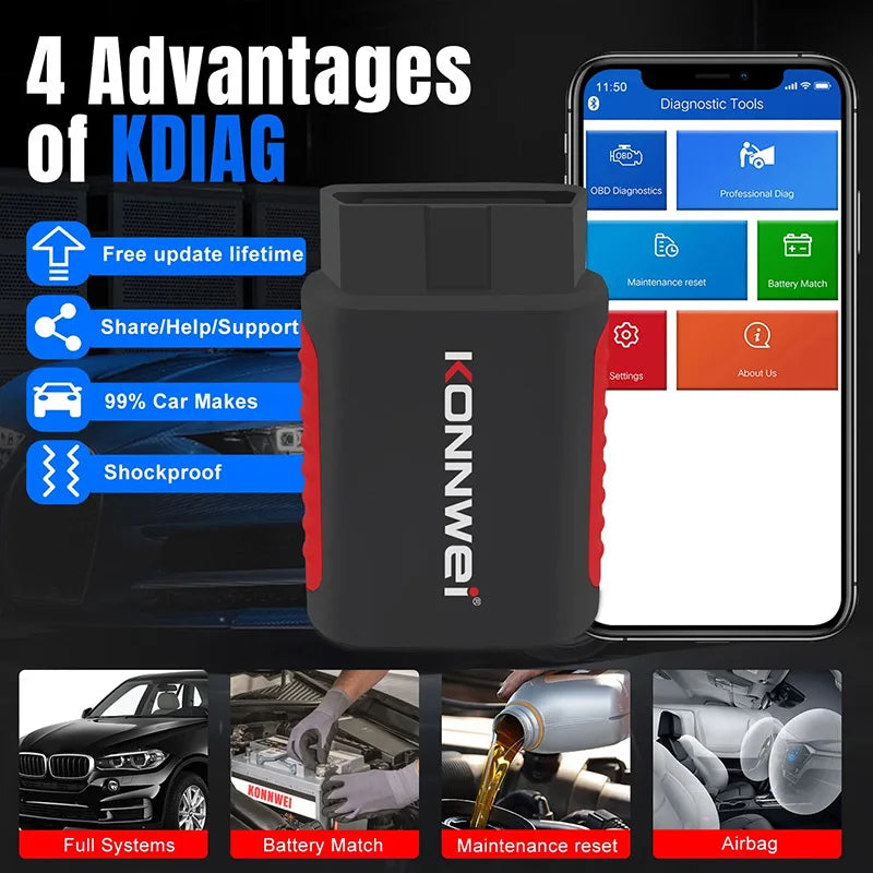 KONNWEI KDIAG Bluetooth OBD2 Full-System Scanner