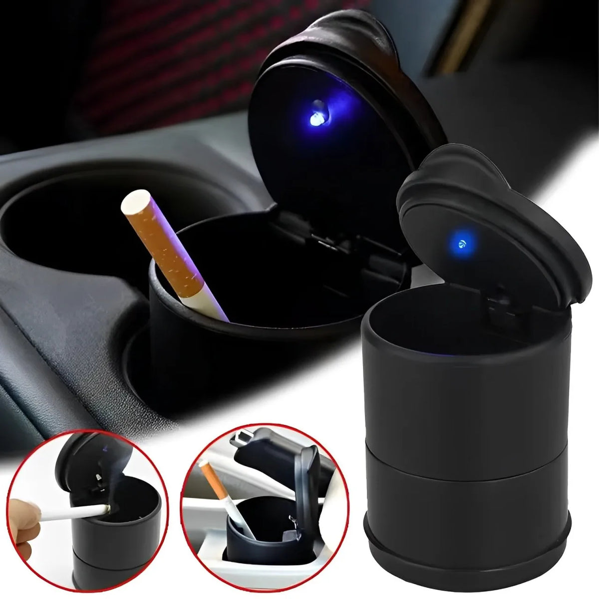 Car Ashtray LED Alloy Ash Tray Plastic Cup Portable Smokeless Auto Ashtray Flame Retardant Cigarette