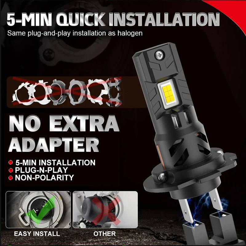 H7 LED Headlight Bulb – 6000K, CANBUS, Compact