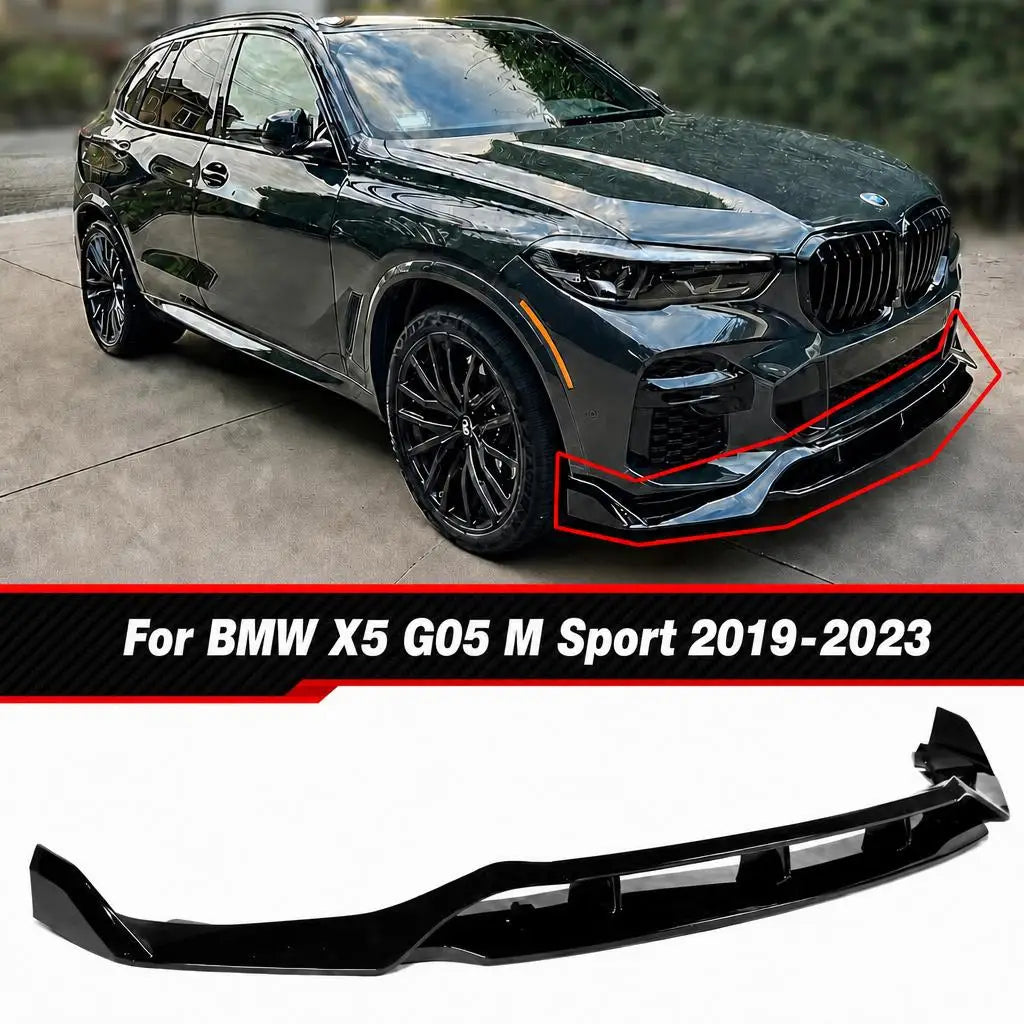 Gloss-Black Front Bumper Lip for BMW X5 G05 M Sport 2019–2023