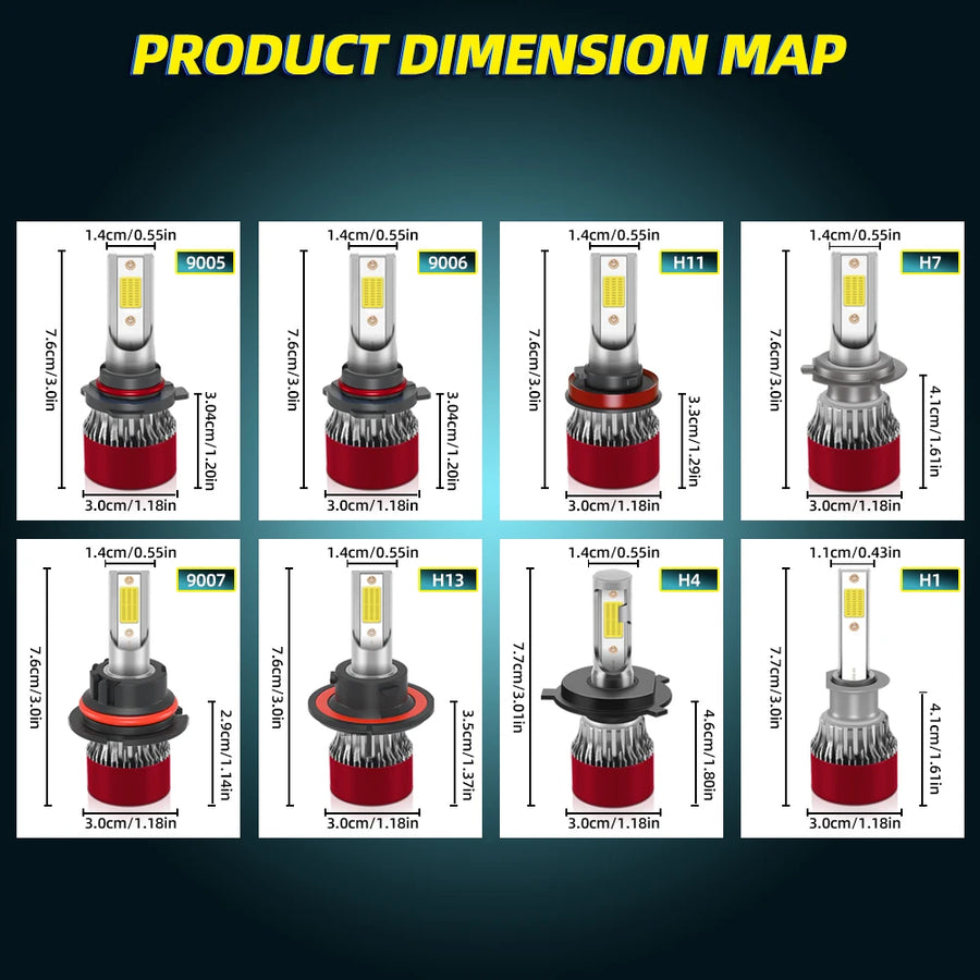 2-Piece H1/H4/H7/H11/H13/9005 LED Headlight Bulb – 6000K, CANBUS