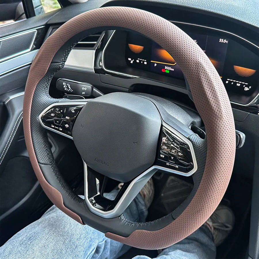 Universal D-shaped Leather Car Steering Wheel Cover