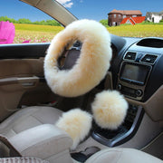 3-Piece Wool-Look Steering Wheel, Handbrake and Gear Shift Cover Set