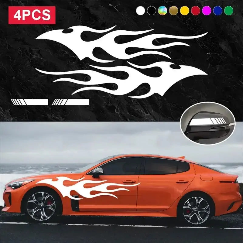 4-Piece Flame Stripe Car Door and Body Decal Set