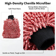 Red Double-Sided Chenille Car Wash Mitt, 26 x 20 cm