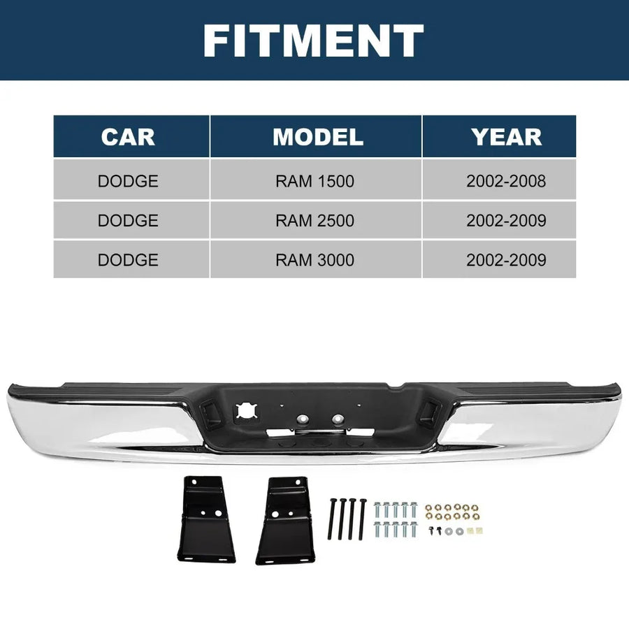 Chrome Rear Bumper Assembly for 2002–2009 Dodge Ram 1500