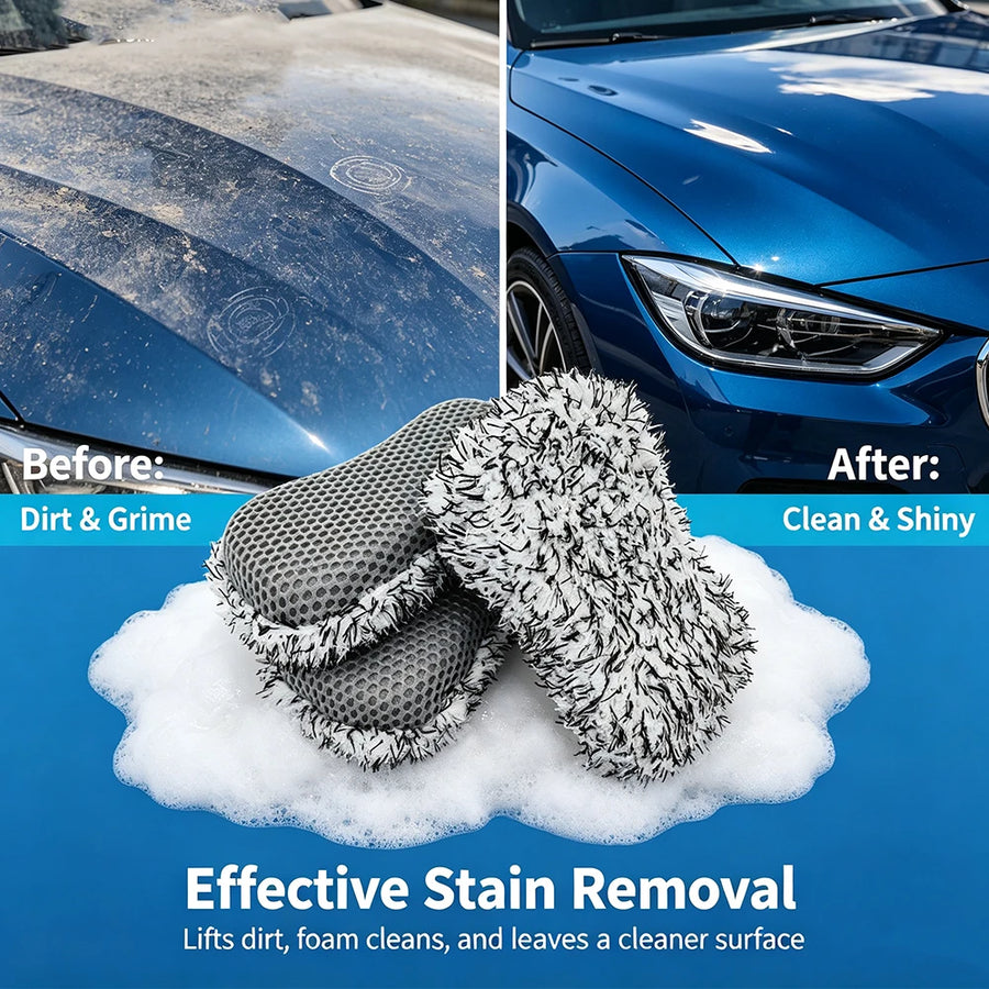 Dual-Sided Microfiber Car Wash Sponges - 24 x 12 x 5 cm