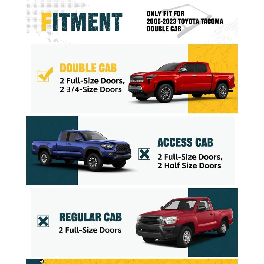 Roof Rack Side Rails & Crossbars for 2005–2023 Toyota Tacoma Double Cab