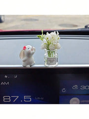 Cute Rabbit Ornament Flower Vase Decor for Car Interior