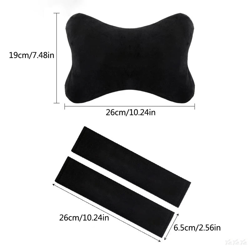 Suede Headrest Neck Pillow and Seat Belt Shoulder Cover Accessories for Ford Vehicles