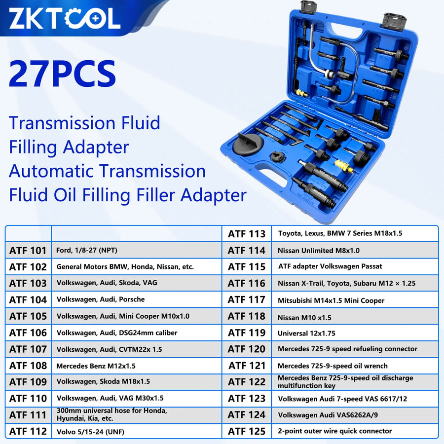 27pc Gearbox Automatic Fluid Oil Filler Adapter, Automatic Transmission Fluid Adapter Set for Automatic Gearbox Oil Pump Distributor Dsg