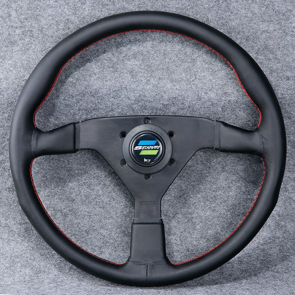 Spoon Sports-Style 350 mm Black-Spoke Leather Steering Wheel