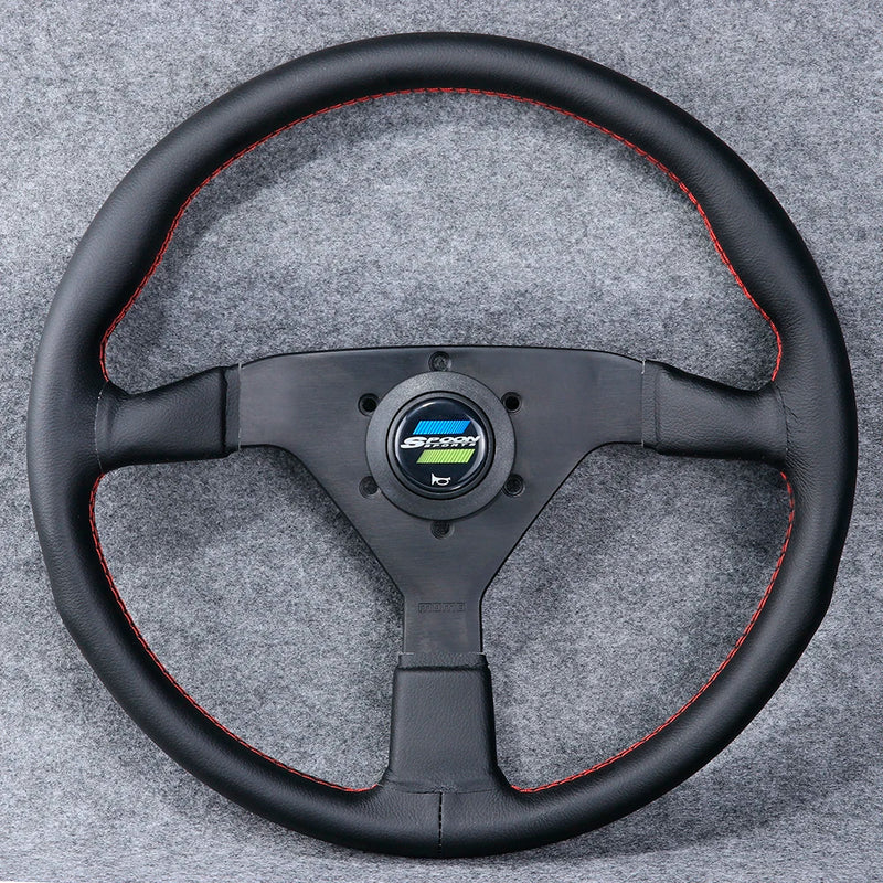 Spoon Sports-Style 350 mm Black-Spoke Leather Steering Wheel