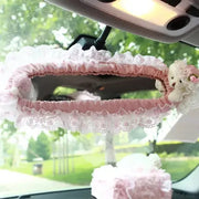 Pink Lace Car Interior Accessories Set With Steering Wheel Cover