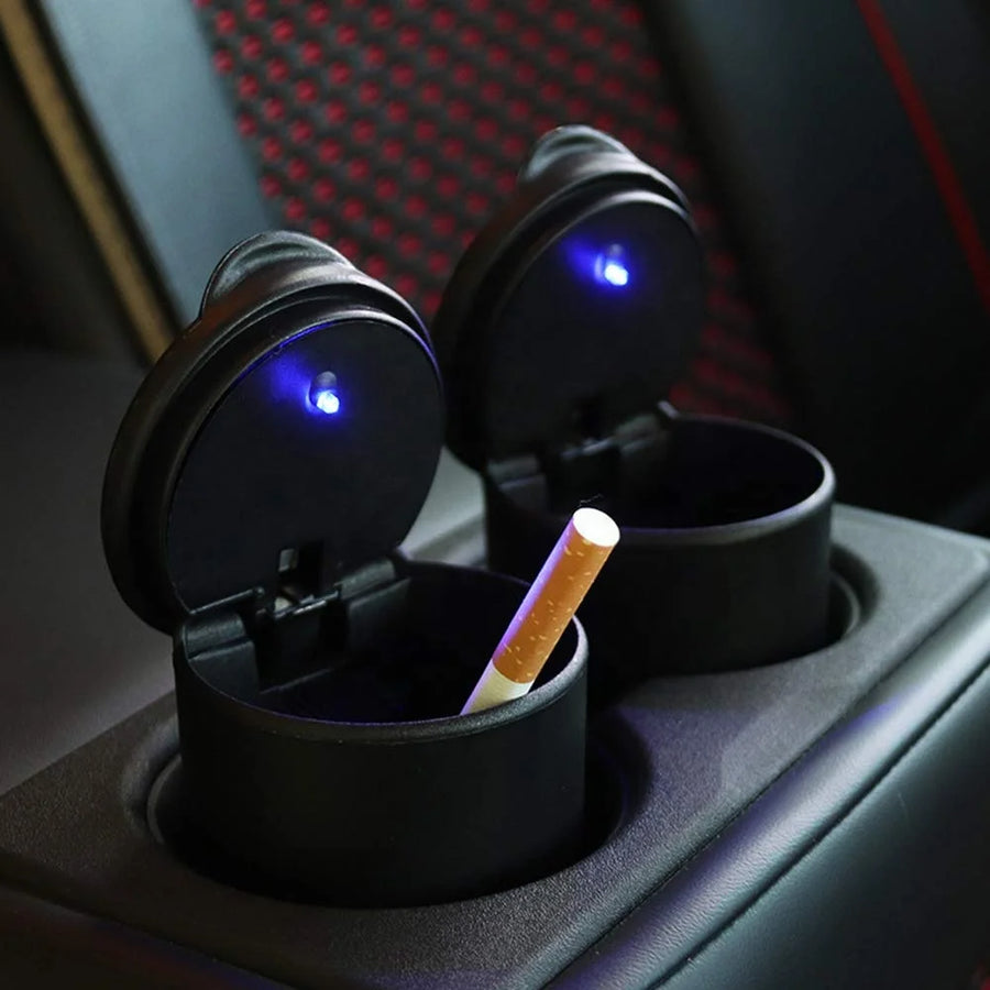 Car Ashtray LED Alloy Ash Tray Plastic Cup Portable Smokeless Auto Ashtray Flame Retardant Cigarette