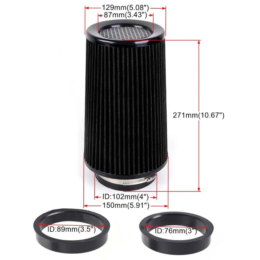 Intake Air Filter for-3" 3.5" 4" Race Car High Flow Cold Air Intake Air Filter Three Sizes Conical Washable Air Filters 10.6" Tall