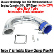 3" Car Air Intake Elbow Charge Pipe Polished for 94-98 Dodge Ram 2500 3500 5.9L