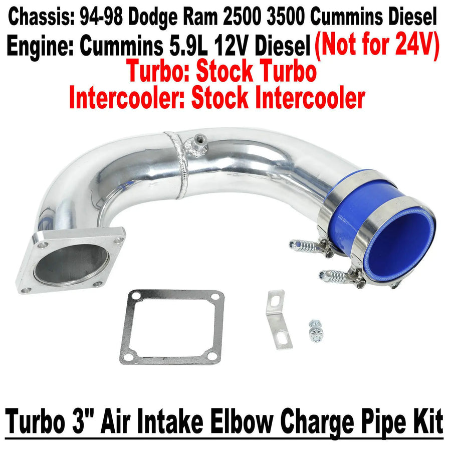 3" Car Air Intake Elbow Charge Pipe Polished for 94-98 Dodge Ram 2500 3500 5.9L