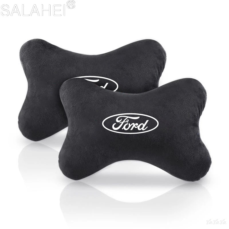 Suede Headrest Neck Pillow and Seat Belt Shoulder Cover Accessories for Ford Vehicles