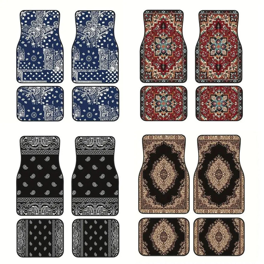 Bohemian-Style Universal Car Floor Mats – 4-Piece Set