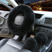 3-Piece Wool-Look Steering Wheel, Handbrake and Gear Shift Cover Set