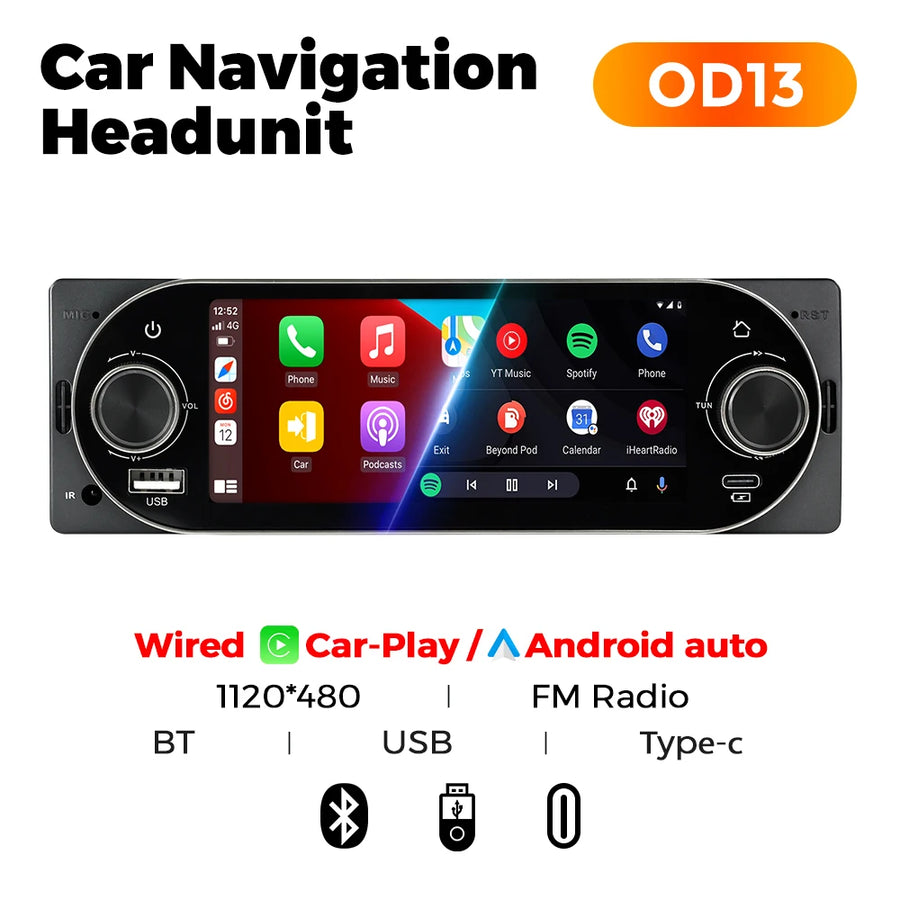 5.2-Inch 1-DIN Bluetooth Touchscreen Car Stereo