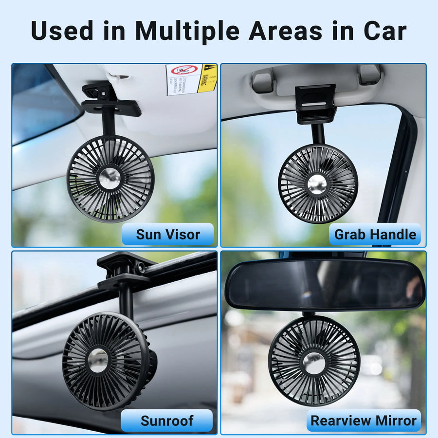 Rechargeable 2000mAh USB Car Cooling Fan with RGB Ambient Light
