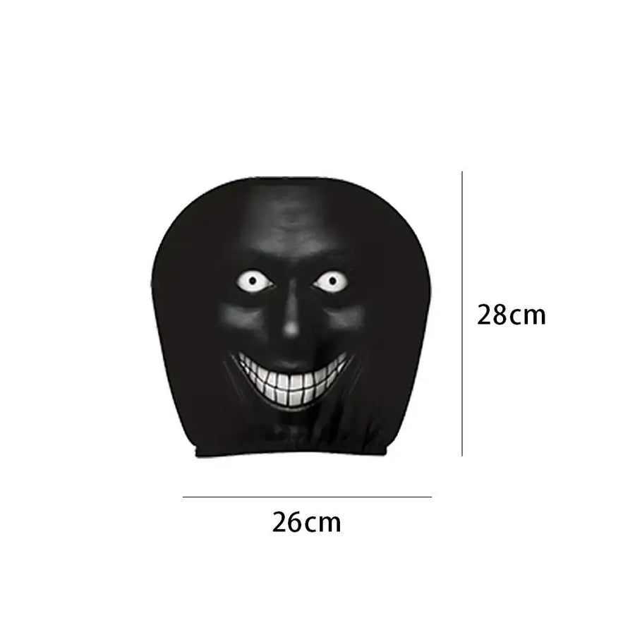 2-Piece Black Scary Face Car Headrest Covers – Breathable Elastic Protectors
