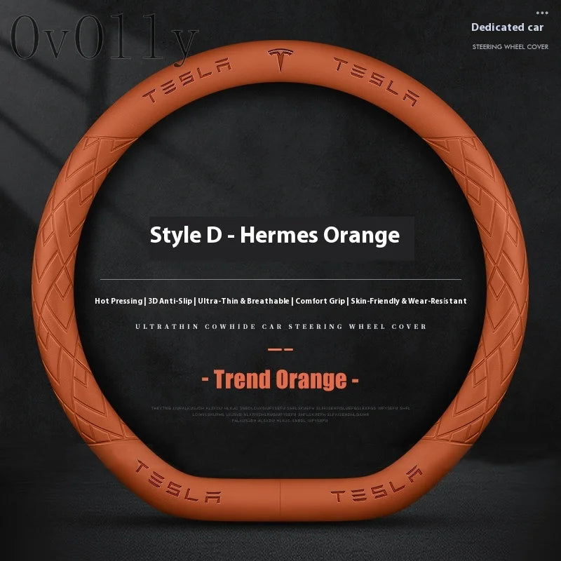 Anti-Slip Leather Steering Wheel Cover for Tesla Model 3, Y, S, X