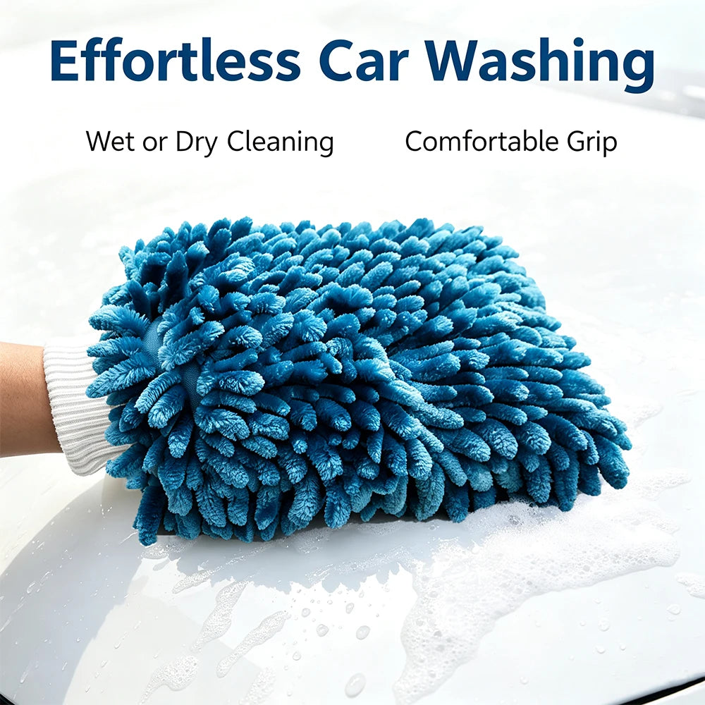 XL Blue Double-Sided Chenille Car Wash Mitt