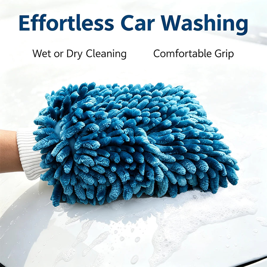 XL Blue Double-Sided Chenille Car Wash Mitt
