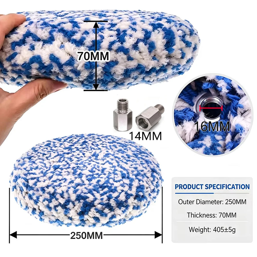 9-Inch Double-Sided Wool Polishing Pad with Threaded Center