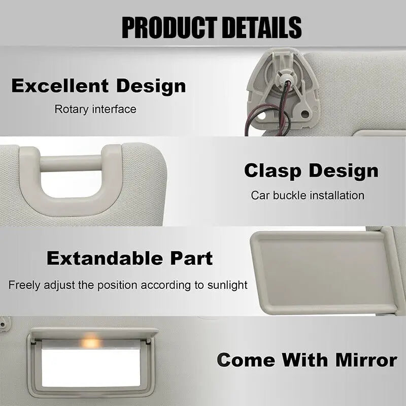 Left Driver Gray Sun Visor with Lamp for Nissan Pathfinder 2013-2018 96401-9PB0A