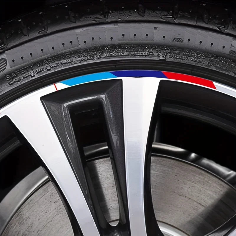 BMW M-Style Tri-Color Wheel Rim Stripe Decals – 4-Piece Set
