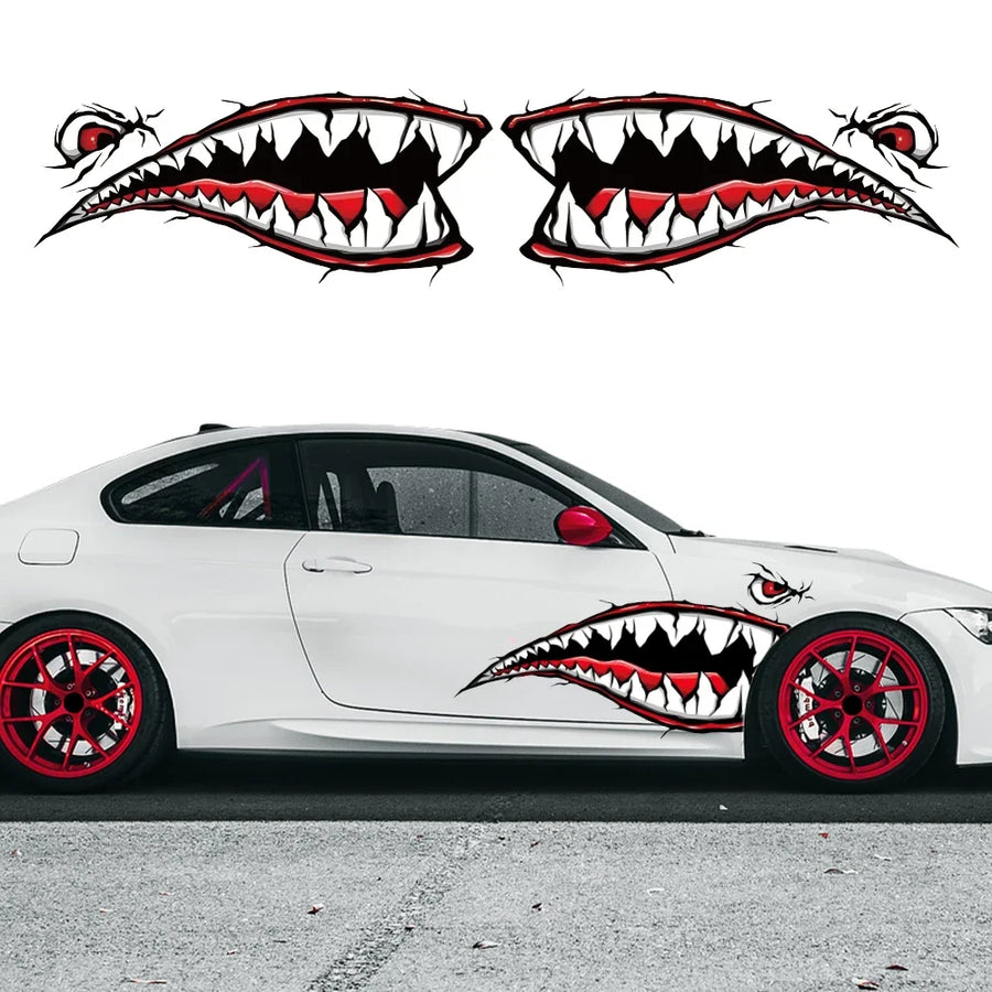 2-Piece Shark Mouth Cartoon Car Sticker Decal Set