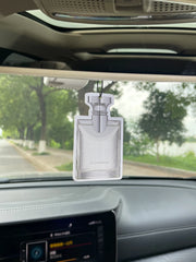 Silver Cap Clear Square Perfume Bottle Hanging Car Air Freshener
