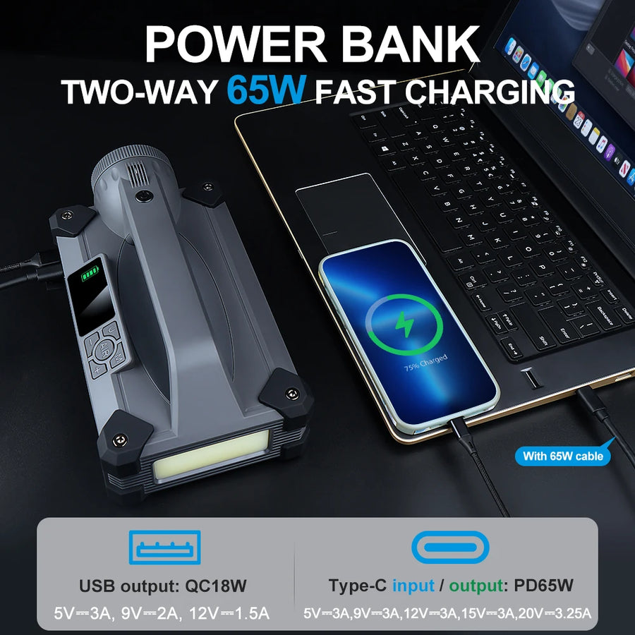 6000A 5-in-1 Car Jump Starter with Tire Inflator and 65W Power Bank