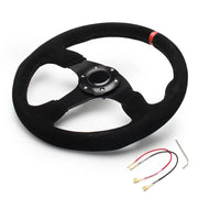 14 Inch 350mm Car Red Racing Suede Leather & Aluminum Alloy Steering Wheel Flat with Horn Button Red