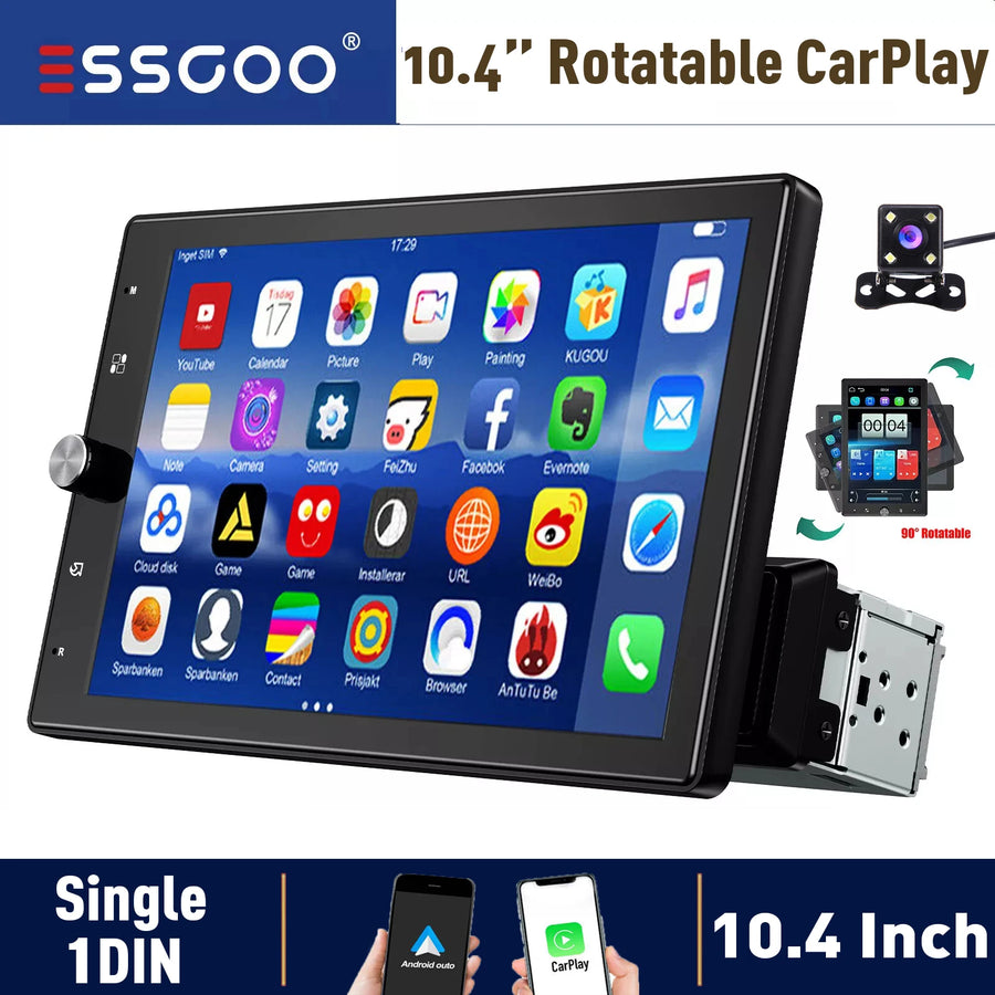 10.4-Inch Rotatable 1-DIN Wireless CarPlay and Android Auto Car Stereo