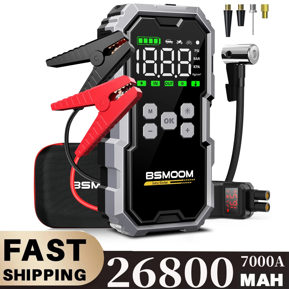 Portable Car Jump Starter with Power Bank and LED Light - Multiple Output Options