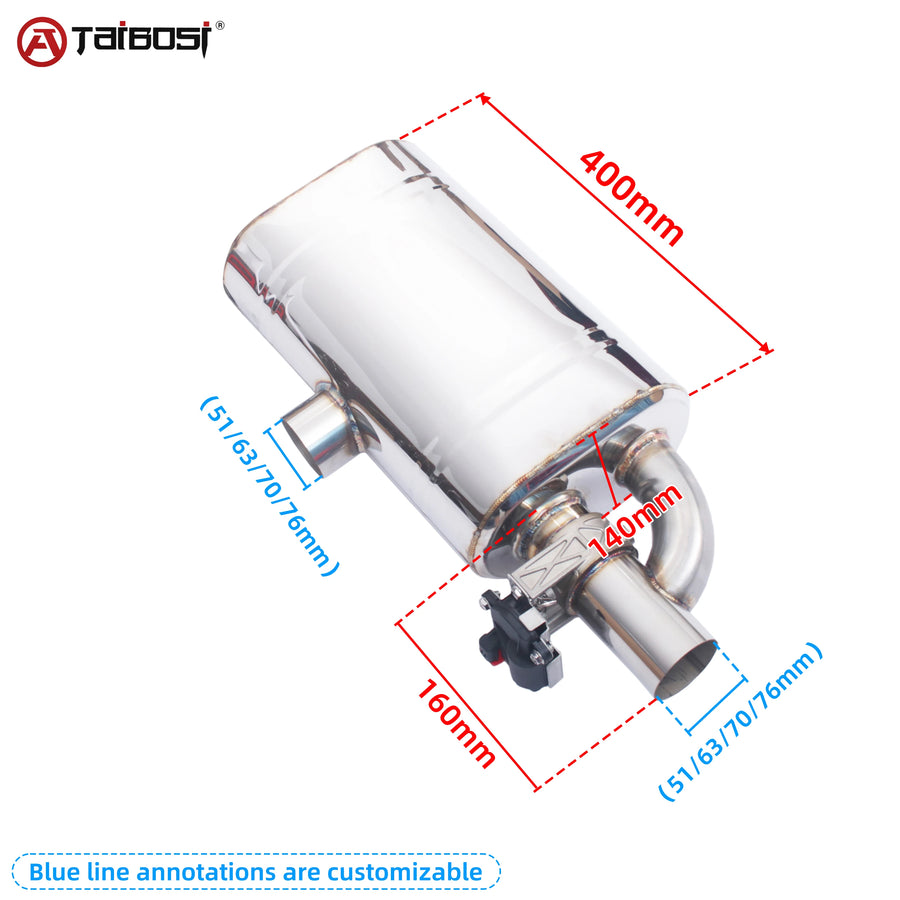 Universal 51 60 63 70 76 MM T Shape Exhaust Muffler 1 Inlet 1 Outlet Electronic Electric Valve Wireless Remote Control