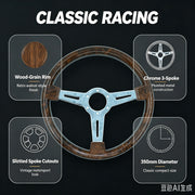 350 mm Wood-Grain Three-Spoke Steering Wheel